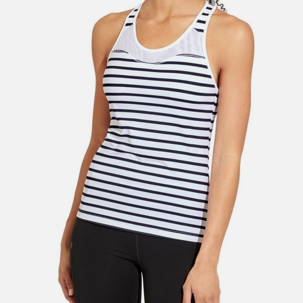 Athleta Hyper Stripe Spiral Support Racerback Black and White Tank Top Size XL